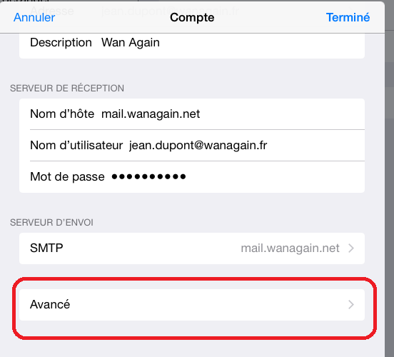 Exemple de configuration Mail Apple IPAD2 - IOS 8 - 10