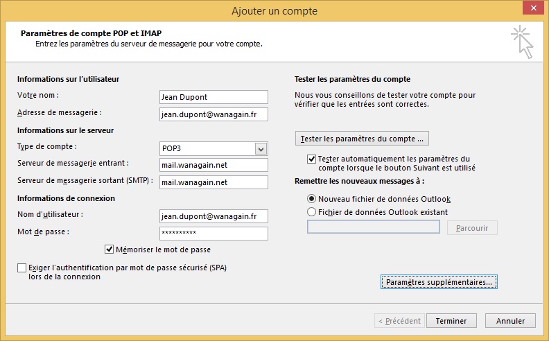 En cas de configuration manuelle :