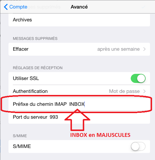 Exemple de configuration Mail Apple IPAD2 - IOS 8 - 11
