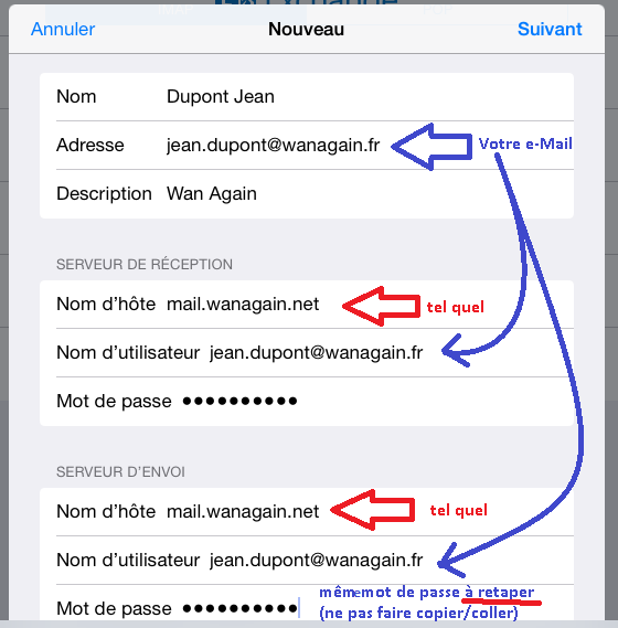 Exemple de configuration Mail Apple IPAD2 - IOS 8 - 3