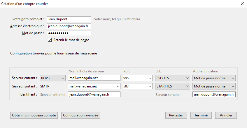 En cas de configuration manuelle :
